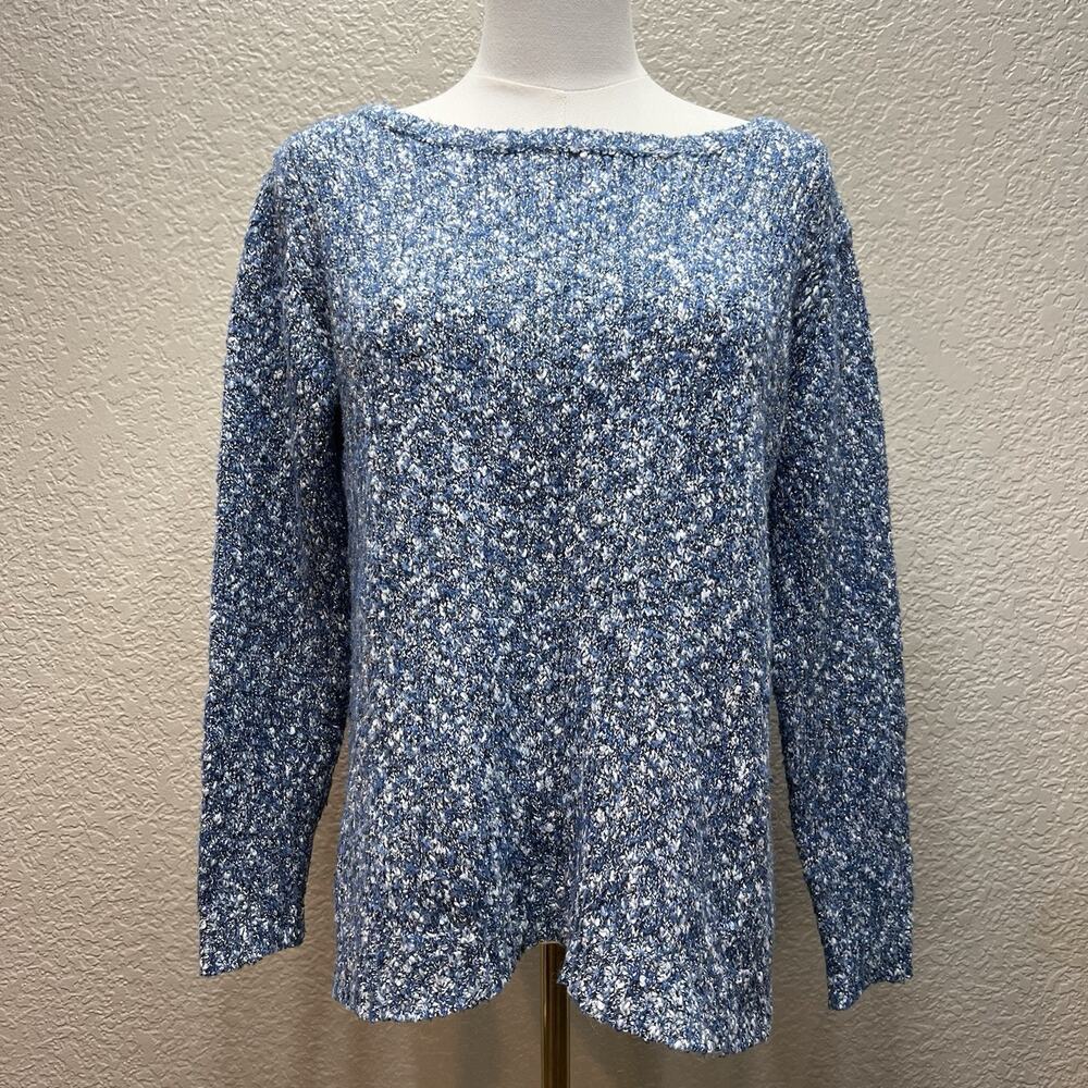Buffalo David Bitton Popcorn Sweater Women M Blue White Knit Long Sleeve